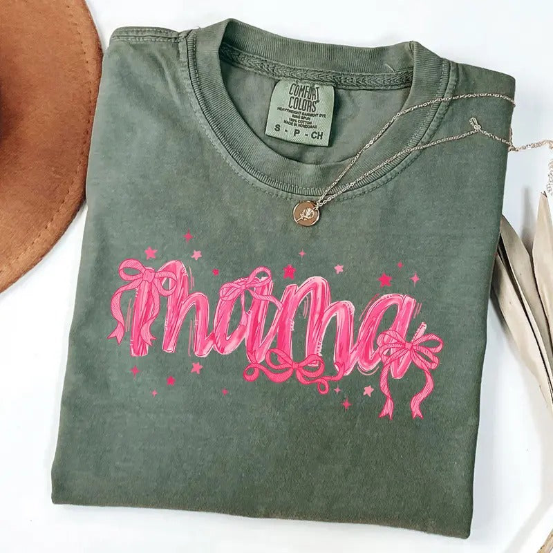 Comfort Colors Mama Pink Coquette Shirt, Pink Mama Bow T-Shirt, Gift for Mom, Mother's Day Gift Hoodie, Sweatshirt