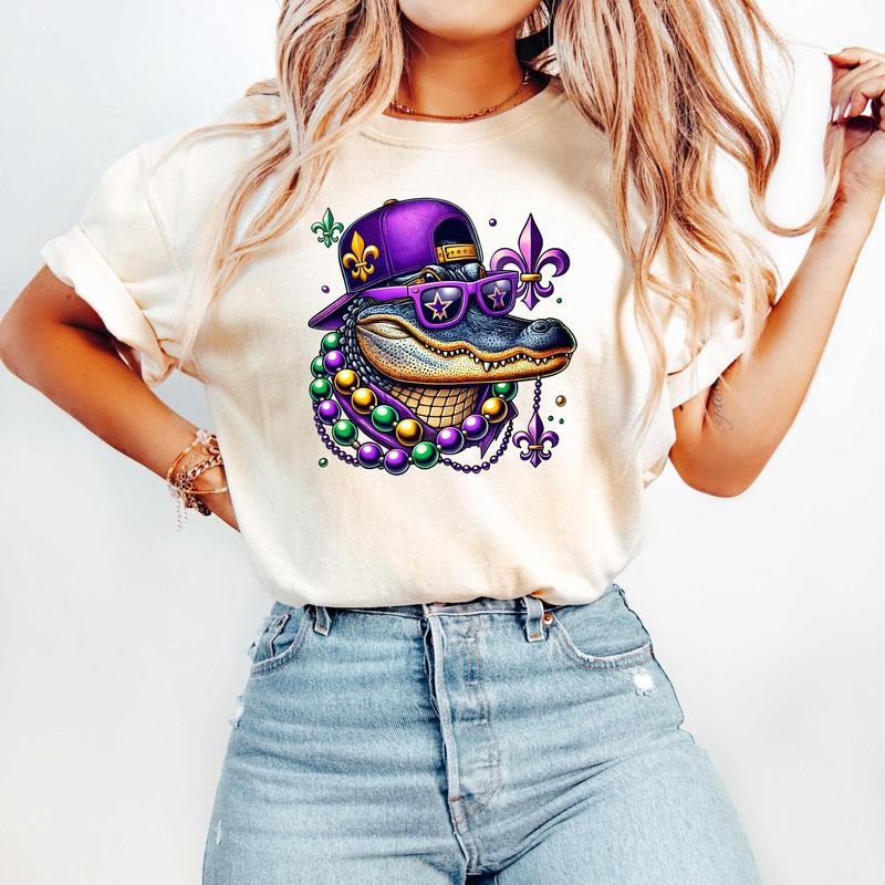 Comfort Colors Mardi Gras Crocodile Shirt, Women Mardi Gras Costume, Mardi Gras Alligator Shirt, Fat Tuesday T-shirt...