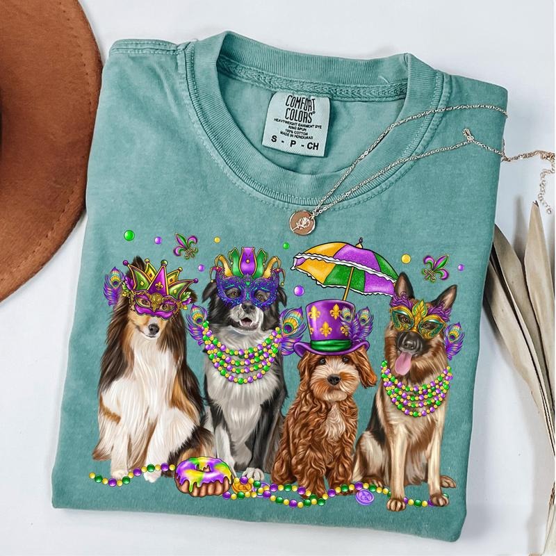 Comfort Colors Mardi Gras Dog Shirt, Mardi Gras Gift, Dog Lover Shirt, Mardi Gras Gift for Dog Lover Cotton Fashion...