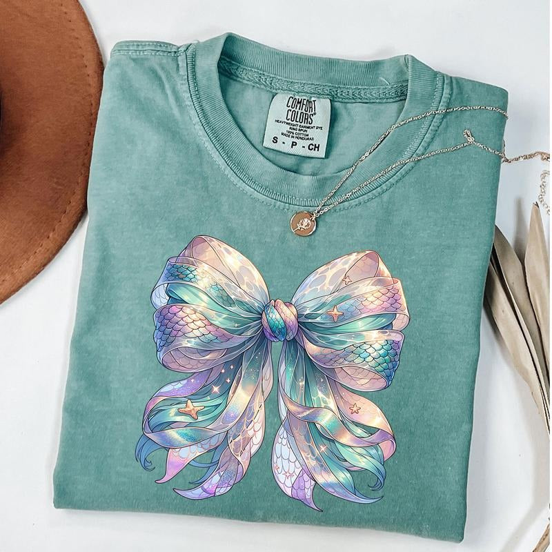 Comfort Colors Mermaid Coquette Bow Tshirt, Coquette SeaShell Shirt, Summer Vibes Tee, Girls Trip Shirt Hoodie, Sweatshirt