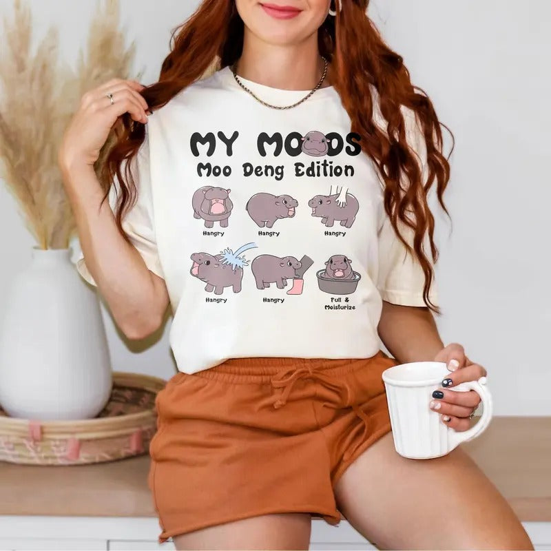 Comfort Colors Moo Deng Mood Shirt, Cute Baby Hippo T-Shirt, I Love Moo Deng, Pygmy Hippo Moo Deng Tee Hoodie, Sweatshirt