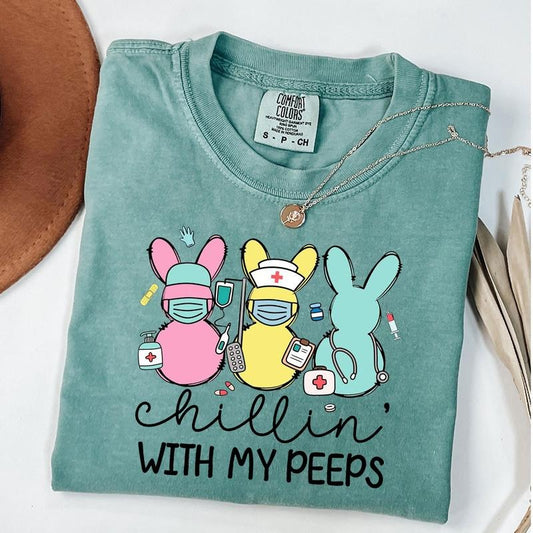 Comfort Colors Nurse Easter Shirt, Chillin with My Peeps Easter Bunny Shirt, Doctor Easter Shirt, Funny Nurse Life Shirt,...