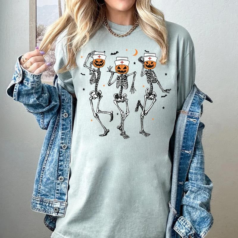 Comfort Colors Nurse Skeleton Dancing Halloween T-shirt, Nursing Halloween, Nurse Fall Shirt, Nurse Gift for Halloween...