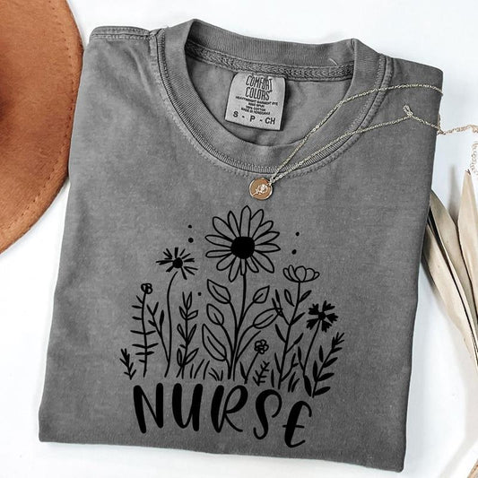 Comfort Colors Nurse Wildflowers Shirt, Floral Nurse Shirt, Wild Flowers Shirt, Nurse Daisy T-Shirt, Unisex T-Shirt...