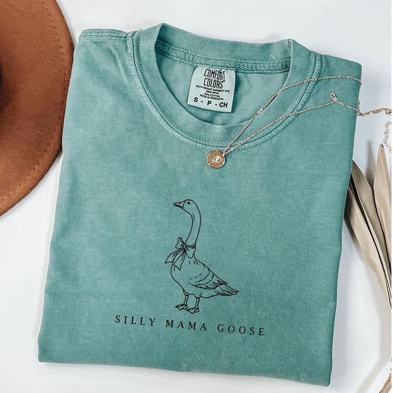 Comfort Colors One Silly Goose Mom Shirt, Mama Goose Coquette Bow Shirt, Silly Goose Birthday Party Outfit, Unisex...