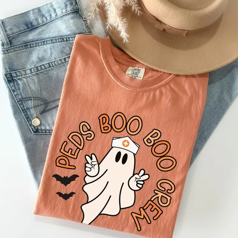 Comfort Colors PEDS Boo Boo Crew Halloween Shirt, Pediatric Nurse Boo Crew, Nurse Ghost T-shirt , Nurse Fall Shirt...