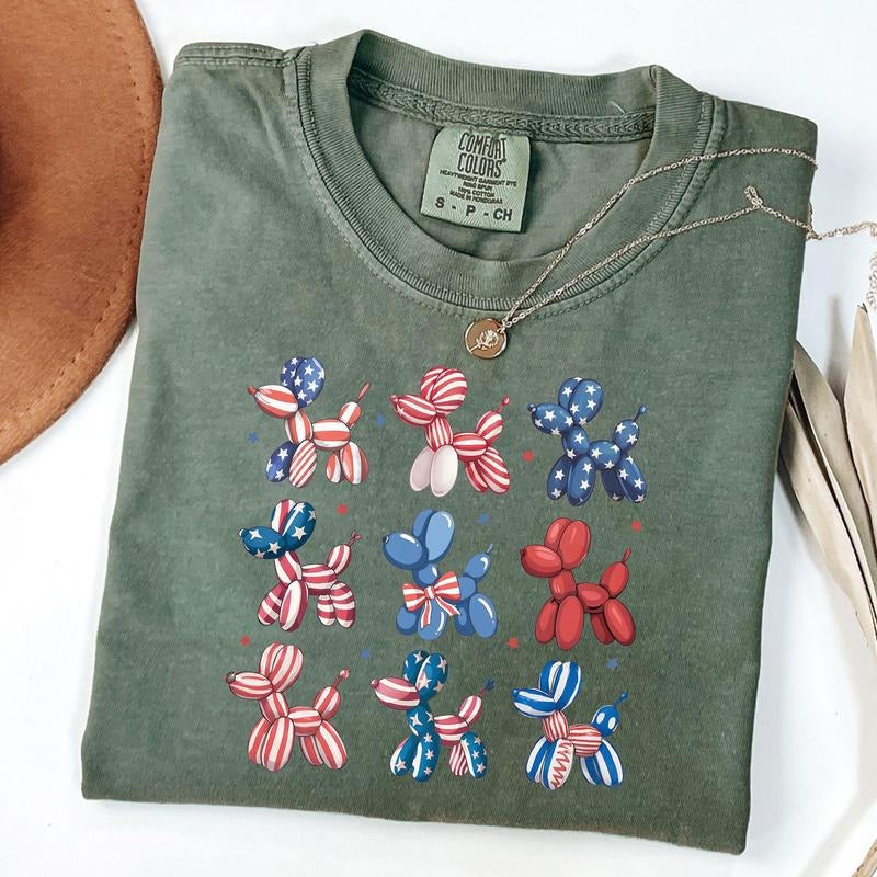 Comfort Colors Patriotic Balloon Dog T-Shirt, 4th Of July Tee, American Flag Shirt, Unisex T-Shirt Hoodie, Sweatshirt