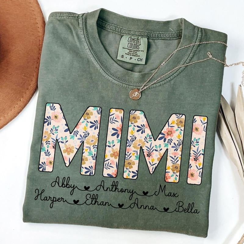 Comfort Colors Personalized Mimi Shirt with Grandkids Names, Floral Mimi T-Shirt, Mimi Gifts, Mother's Day Shirt, Custom...