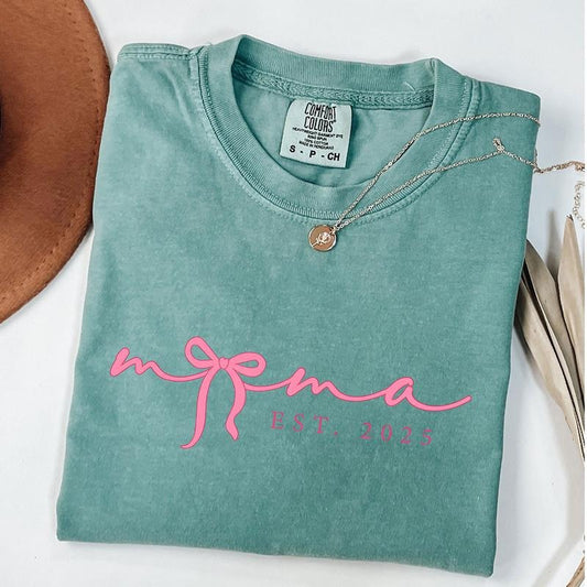 Comfort Colors Pink Mama Est 2025 Coquette Shirt, Mama Bow T-Shirt, Mother's Day Gift, Gift for New Mom Hoodie, Sweatshirt
