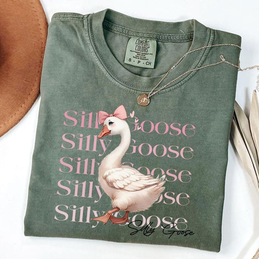 Comfort Colors Pink Silly Goose Shirt, Pink Coquette Goose Shirt, Funny Goose Tee, Funny Graphic Tee, 90s Aesthetic...