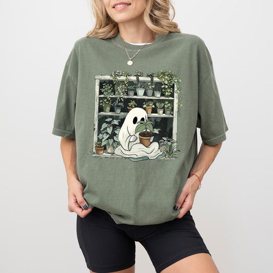 Comfort Colors Planting Ghost Shirt, Funny Plant Ghost Graphic Printed Tee, Spooky Season Gardener Unhinged Shirt,...