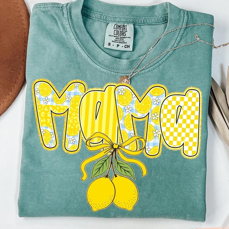 Comfort Colors Preppy Mama Lemon Coquette Bow T-Shirt, Cute Lemon Floral Mama Shirt, Everyday T-Shirt, Custom Preppy...