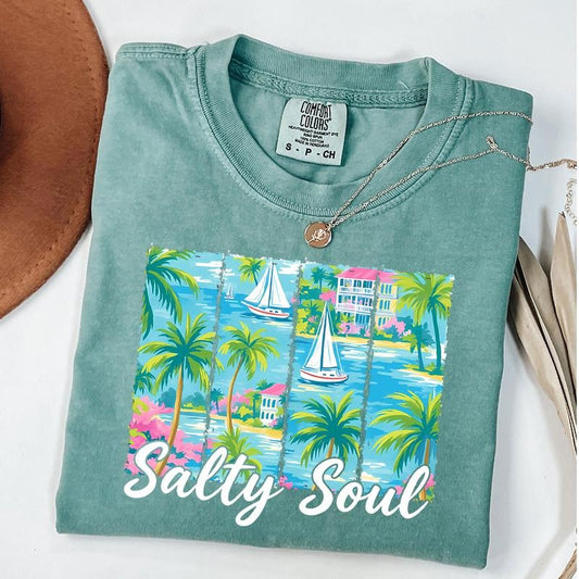 Comfort Colors Preppy Summer Salty Soul T-Shirt, Beach vibes Tee, Trendy Summer Shirt Hoodie, Sweatshirt | WearSparks.com