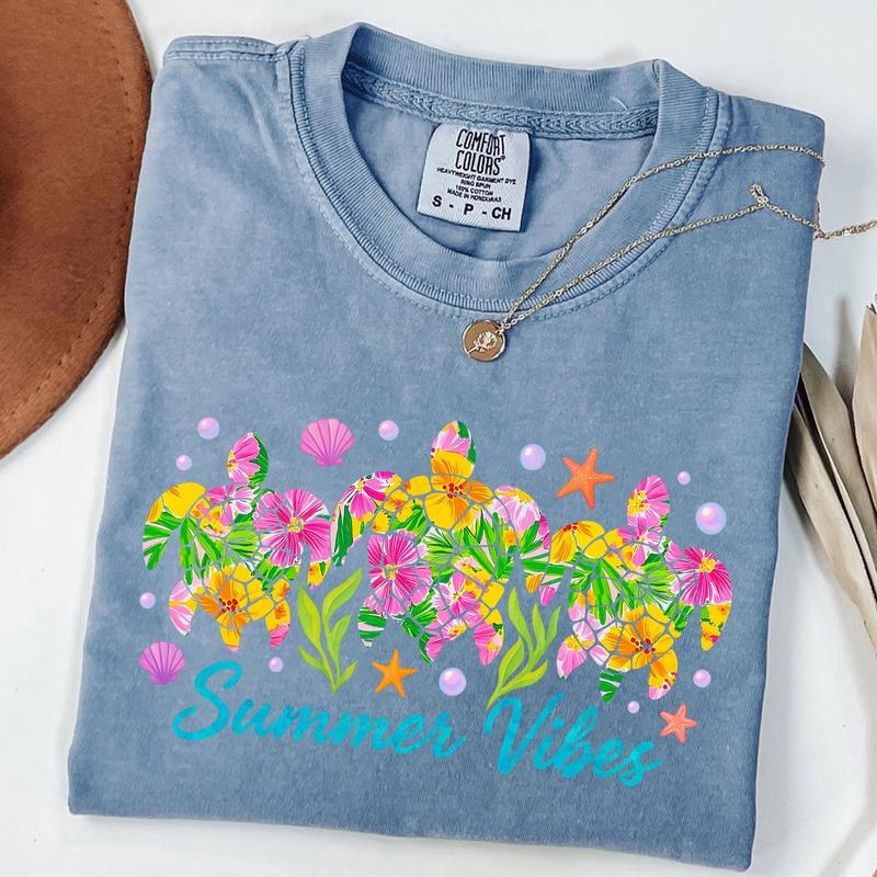 Comfort Colors Preppy Summer Vibes Shirt, Sea Turtle Shirt, Beach Vibes T-Shirt, Ocean Life, Ocean Turtle, Unisex T-Shirt...