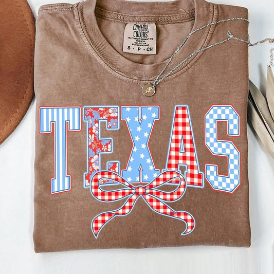 Comfort Colors Preppy Texas Coquette T-Shirt, Texas Floral Shirt, 4th of July America T-Shirt, USA Flag Shirt, Memorial...