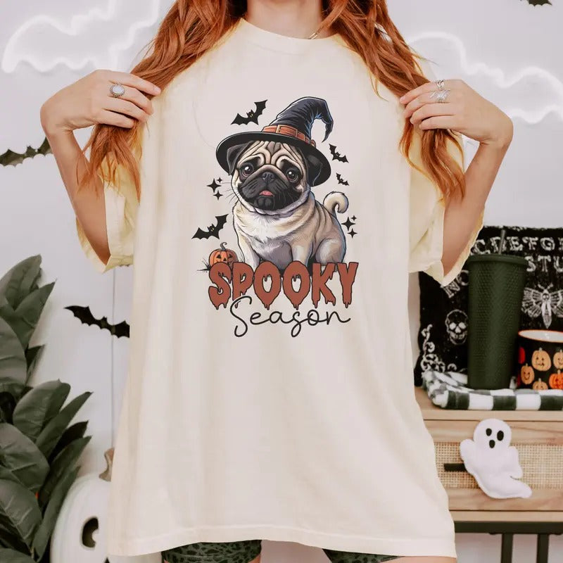 Comfort Colors Pug Halloween Shirt, Halloween Pug T-Shirt, Pug Lover Shirt, Funny Pug Fall Shirt Pug Mom Gift for Pug...