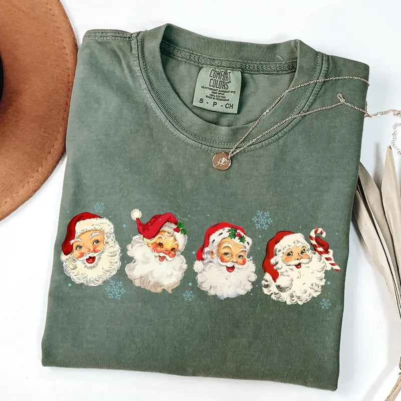 Comfort Colors Retro Cheerful Santa T-shirt, Santa Merry Christmas Shirt, Santa Claus Graphic Tee, Xmas Women Men Gift,...