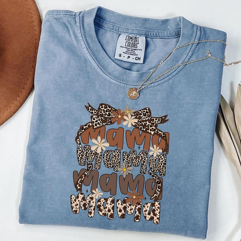 Comfort Colors Retro Mama Coquette Flower Shirt, Boho Mama Shirt, Leopard Mama T-Shirt, Mama Bow Shirt, Unisex T-Shirt...
