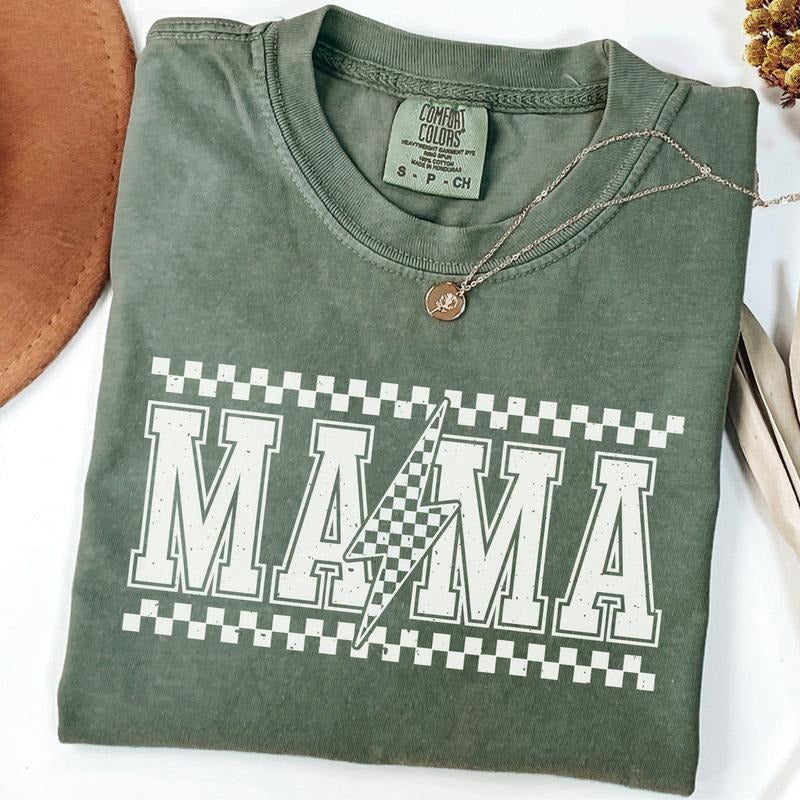 Comfort Colors Retro Mama Lightening Bolt Shirt, Varsity Mama Shirt, Mother's Day Gift, Gift for Mama, Retro 90s...