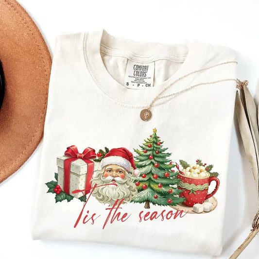 Comfort Colors Retro Merry Christmas Shirt, Merry & Bright Christmas T-Shirt, Tis The Season Tee, Christmas Party Shirt,...