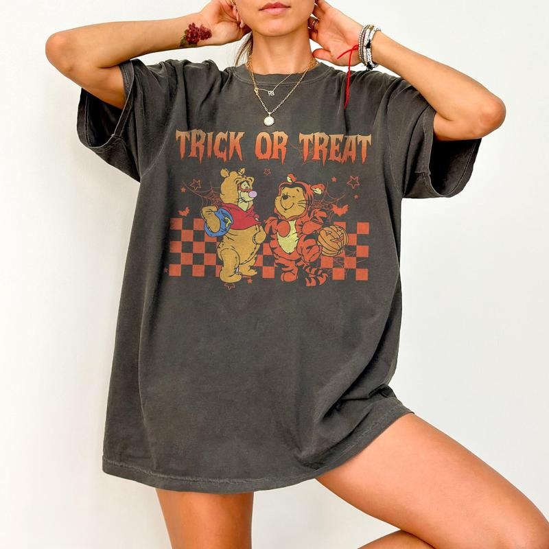 Comfort Colors Retro Trick or Treat Pooh and Tigger Halloween Shirt, Pooh Halloween Shirt Hoodie, Sweatshirt | WearSparks.com