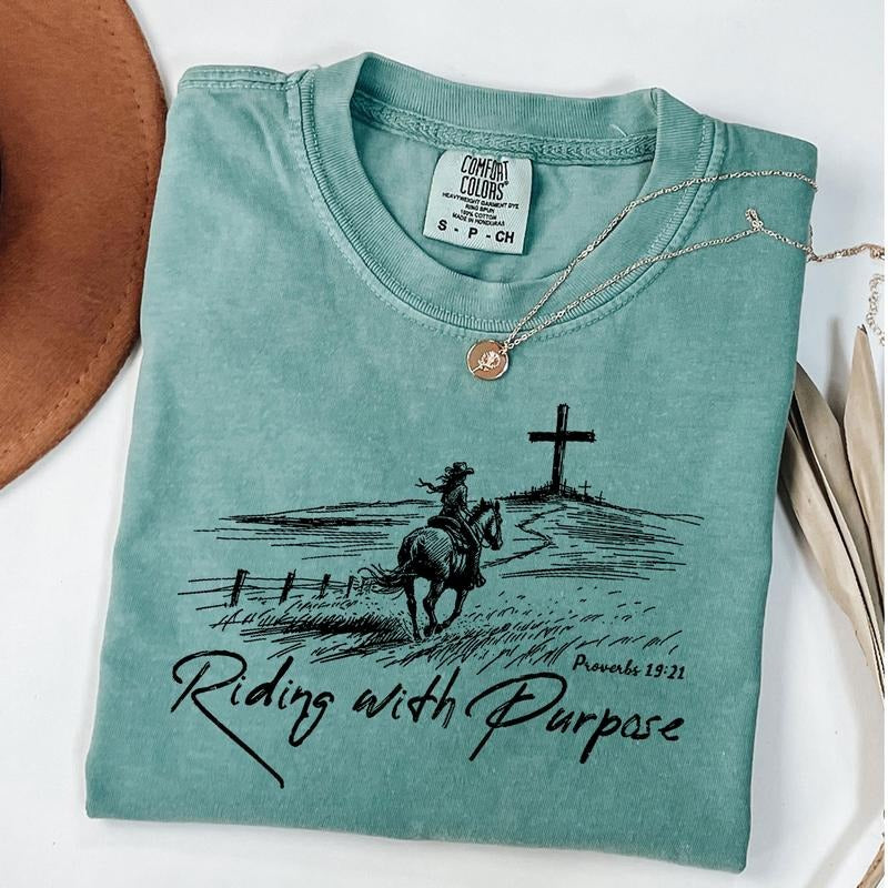 Comfort Colors Riding with Purpose Shirt, Religious Shirt, Christian T-Shirt, Western Graphic Tee, Cowgirl T-Shirt, Faith...