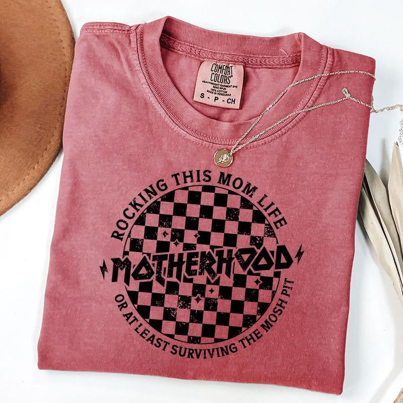 Comfort Colors Rocking This Mom Life T-shirt, Motherhood Mosh Pit Tee, Funny Mother's Day Gift, Checkered Mom Shirt,...