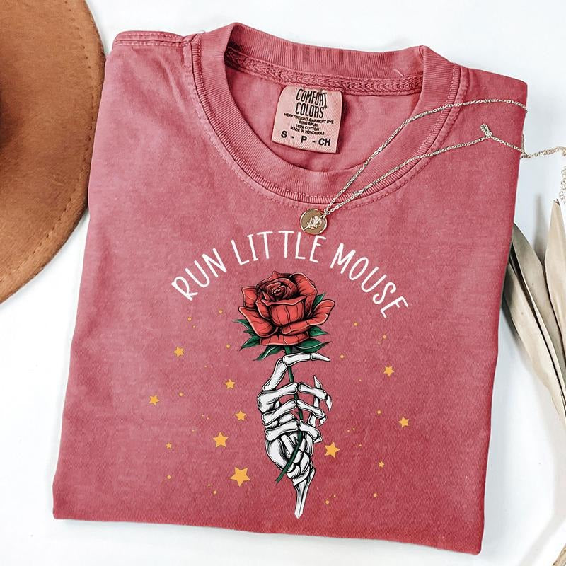Comfort Colors Run Little Mouse Shirt, Dark Romance Merch, Smut Reader, Women's Book Lover Gift, Rose Skeleton Shirt...