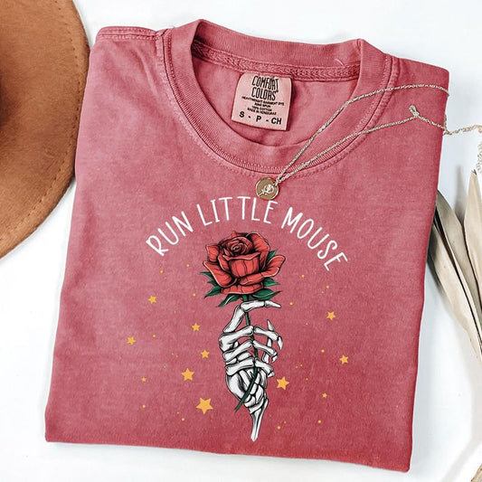 Comfort Colors Run Little Mouse Shirt, Dark Romance Merch, Smut Reader, Women's Book Lover Gift, Rose Skeleton Shirt...