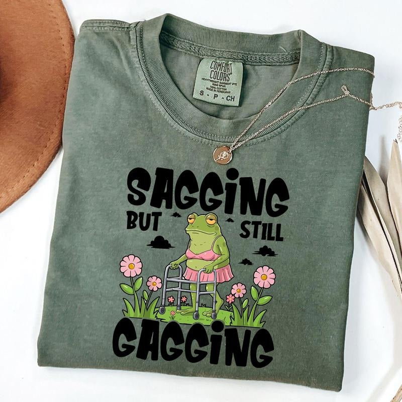 Comfort Colors Sagging But Still Gagging Shirt, Inappropriate Adult Humor Shirt, Groovy Retro T-Shirt, Sarcastic T-Shirt,...