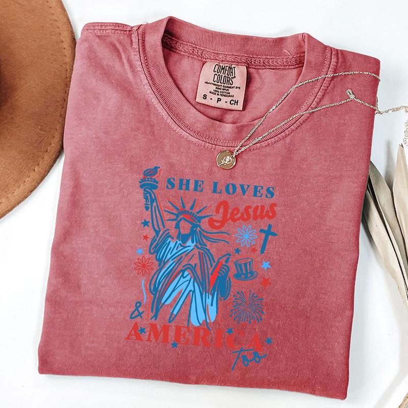 Comfort Colors She Loves Jesus and America Too Shirt, America Needs Jesus T-Shirt, Christian 4th July Tee Hoodie, Sweatshirt