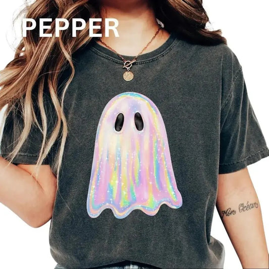 Comfort Colors Shimmering Ghost Shirt, Neon Design, Cotton Fabric, Casual T-Shirt, Comfortable Fit, Women's Oversized Fit...