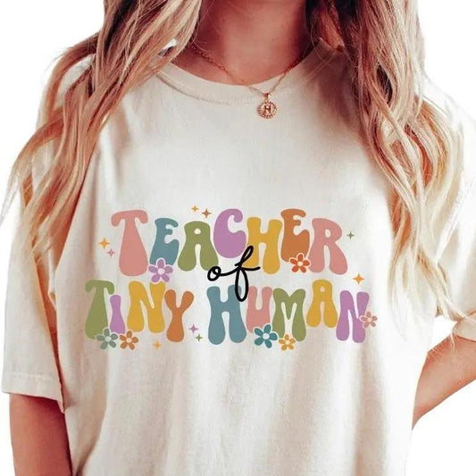 Comfort Colors Shirt, Teacher Of Tiny Humans Shirt, Gifts for Teacher, Groovy Teacher Shirt, Back to School Shirt,...