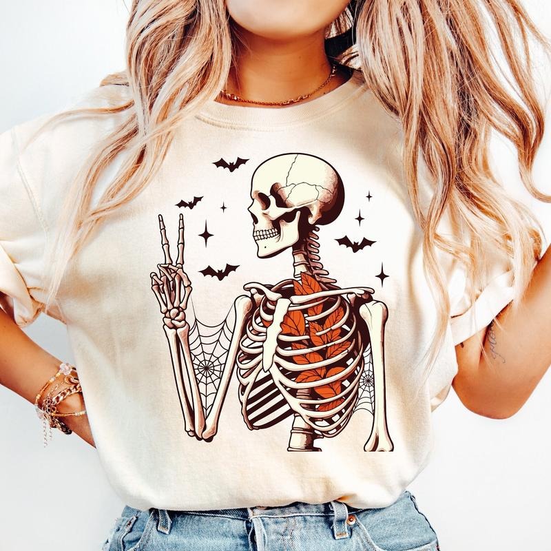 Comfort Colors Skeleton Thanksgiving Shirt, Halloween Skull Shirt, Cute Pumpkin Shirt, Thankful Shirt, Hello Autumn...
