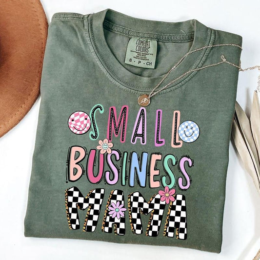 Comfort Colors Small Business Mama Shirt, Checkered Mama Shirt, Mama Daisy T-Shirt, Mother's Day Gift, New Mom Gift,...