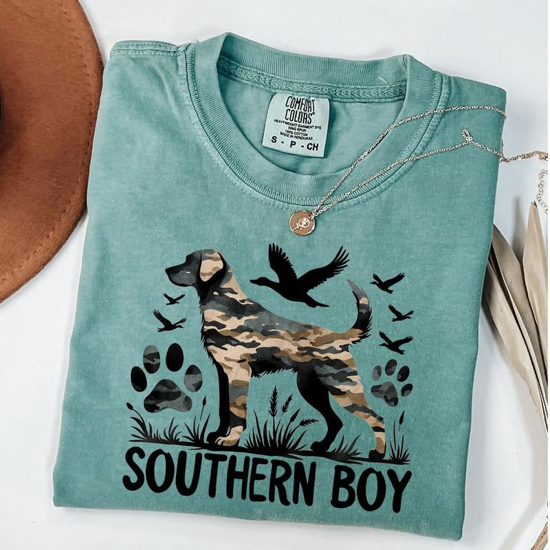 Comfort Colors Southern Boy T-Shirt, Hunting Dog Camouflage Shirt, Hunting Dog Shirt, Unisex T-Shirt Hoodie, Sweatshirt