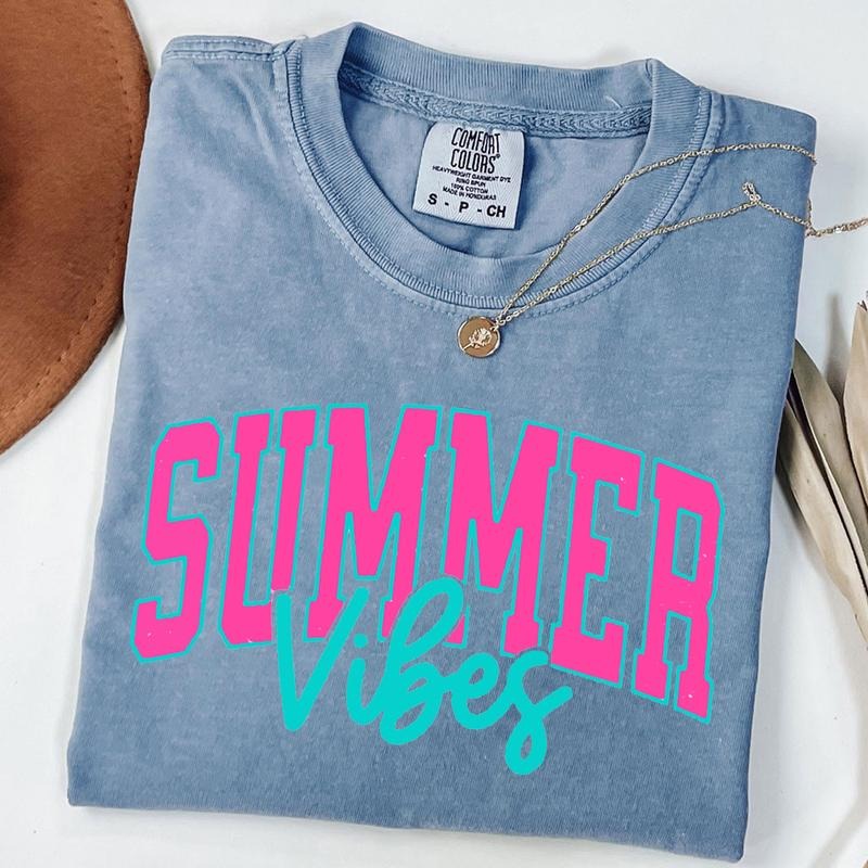 Comfort Colors Summer Vibes Shirt, Neon Summer Tee, Summertime T-Shirt, Retro Summer Shirt Hoodie, Sweatshirt