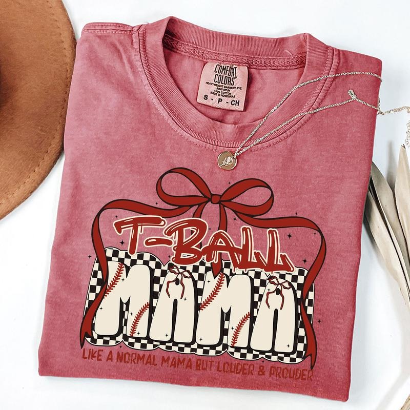 Comfort Colors T-ball Mama Shirt, Mama Coquette Bow Shirt, Cheer T-ball Mom T-Shirt, Game Day Cheer Mama Tee, Unisex...