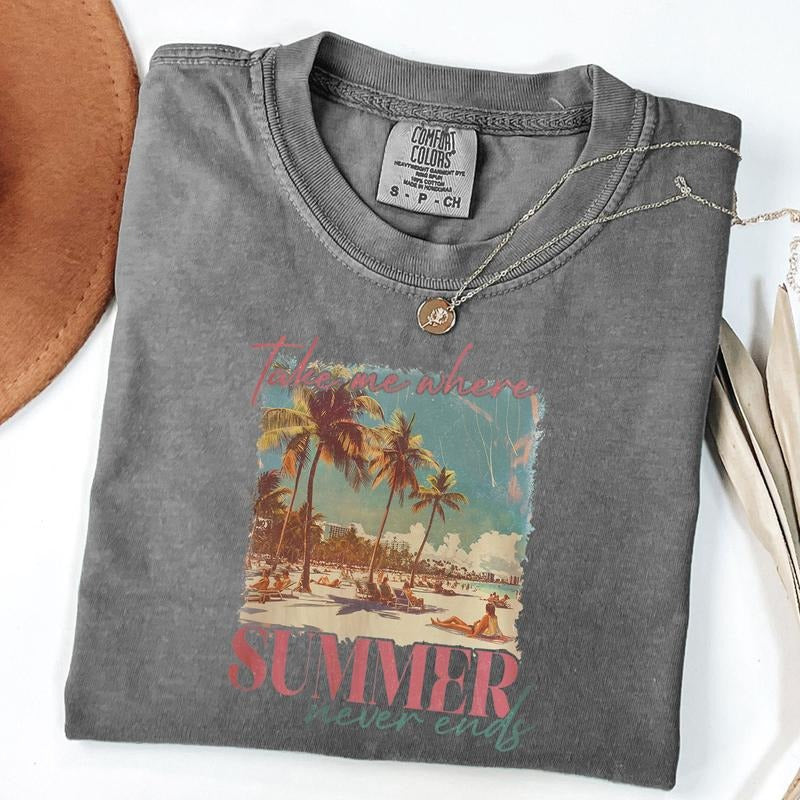 Comfort Colors Take Me Where Summer Never Ends Shirt, Retro Summer Mama Shirt, Hello Summer Shirt, Unisex T-Shirt Hoodie,...