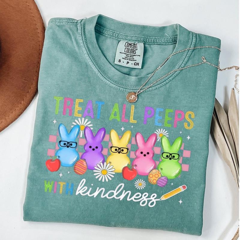 Comfort Colors Treat All Peeps With Kindness Shirt, Cute Teacher Easter Shirt, Easter Gift for Teachers, Teacher Spring...