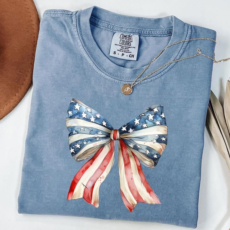 Comfort Colors USA Coquette Bow Shirt, 4th of July Bows T-Shirt, American Flag Tee, Trendy 4th of July Shirt Hoodie,...