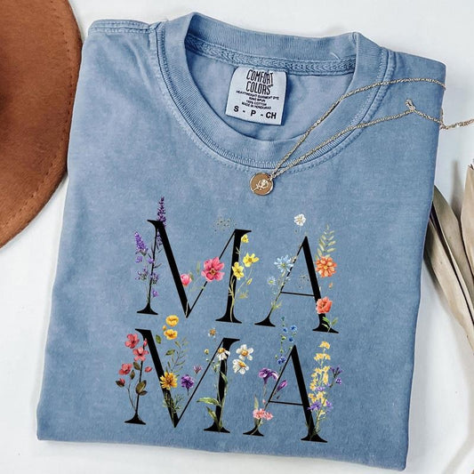 Comfort Colors Vintage Floral Mama Shirt, Wildflowers Mama T-Shirt, Gift For Mothers Day, Botanical Plant Mom Shirt,...