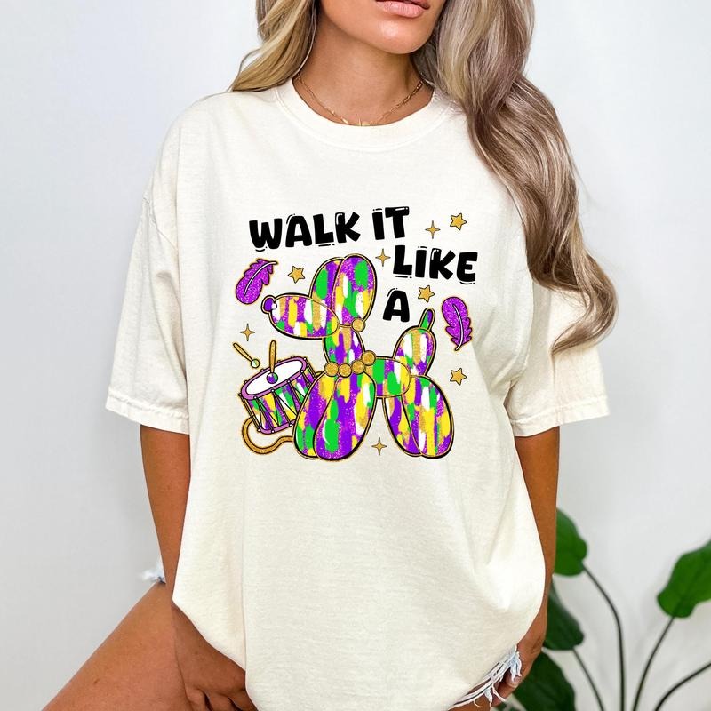 Comfort Colors Walk It Like A Dog Mardi Gras Shirt, Retro Carnival T-Shirt, Louisiana Mardi Gras Outfit, Fleur De Lis...