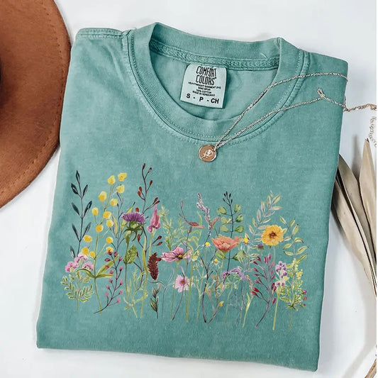 Comfort Colors Wild Flowers Shirt, Vintage Botanical Shirt, Pastel Floral T-Shirt, Gift for Garden Lover, Wildflowers Tee...