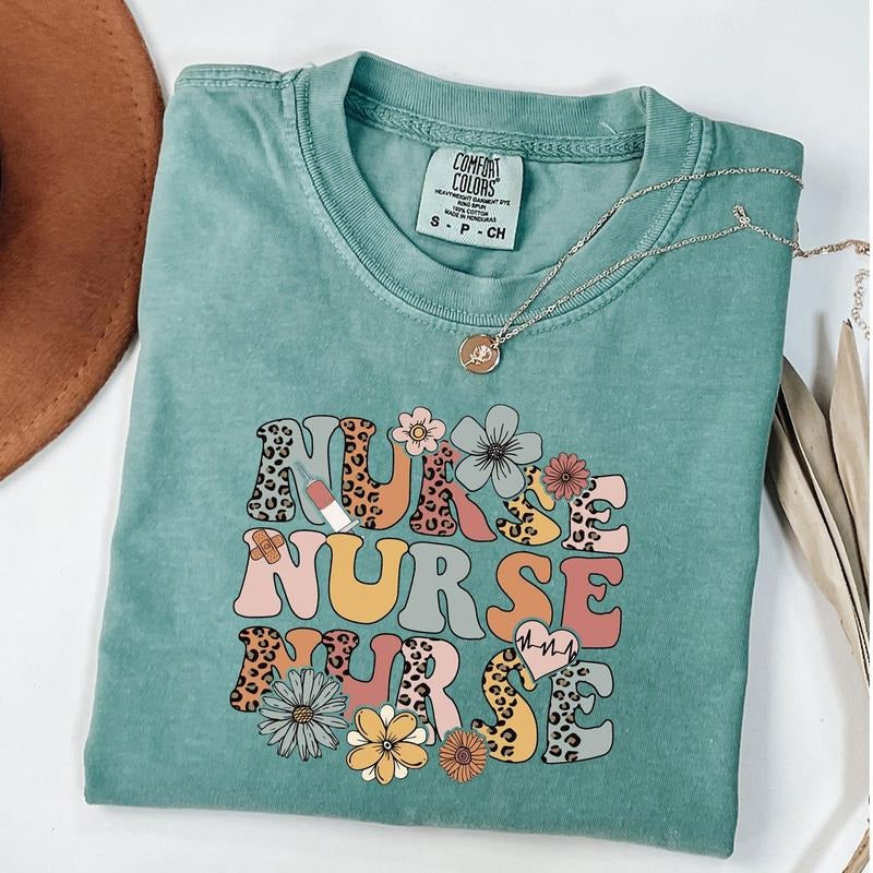 Comfort Colors Wildflowers Nurse T-Shirt, Retro Nurse Shirt, RN Shirt Registered Nurse Shirt, Nursing Student T-Shirt...