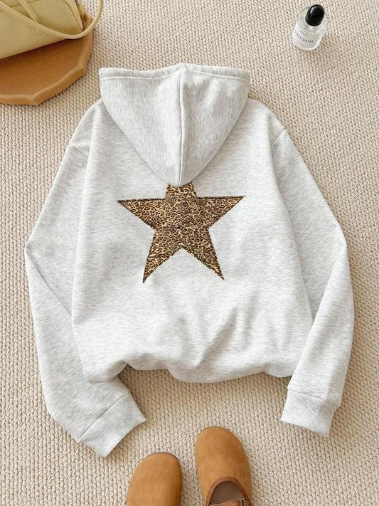 Comfort Colors Women's Leopard Star Print Drop Shoulder Drawstring Hoodie Fashion Casual Kangaroo Pocket Hooded...