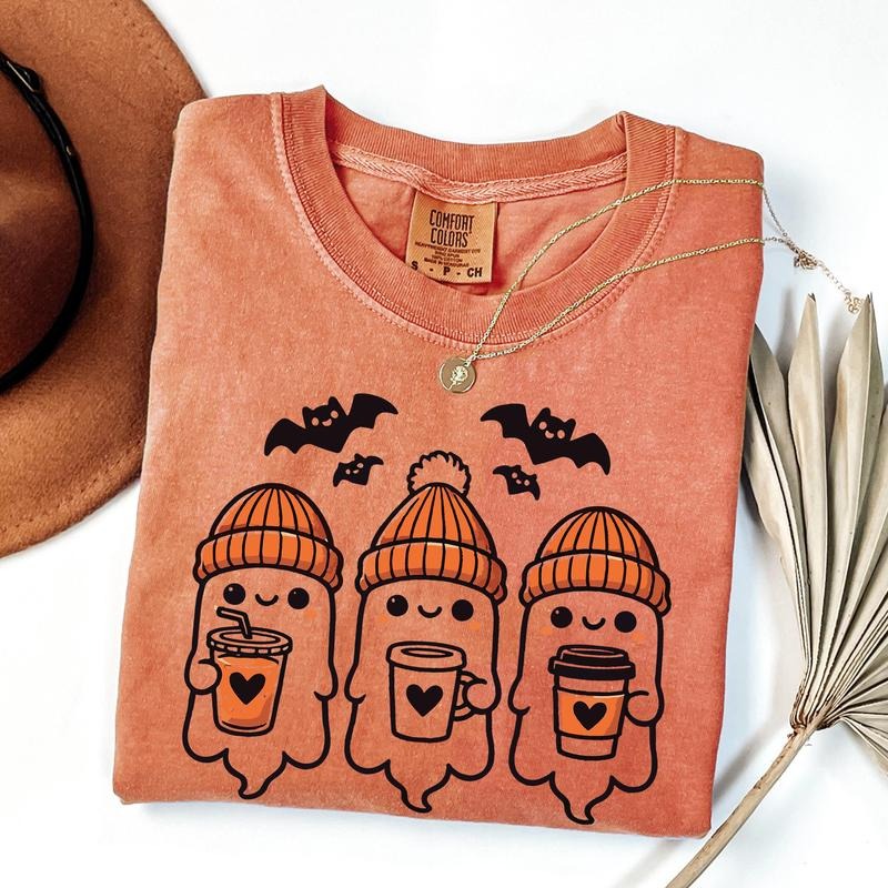 Comfort Colors Сute Ghost Coffee Shirt, Boo Shirt, Halloween Coffee Lovers Gift Hoodie, Sweatshirt | WearSparks.com