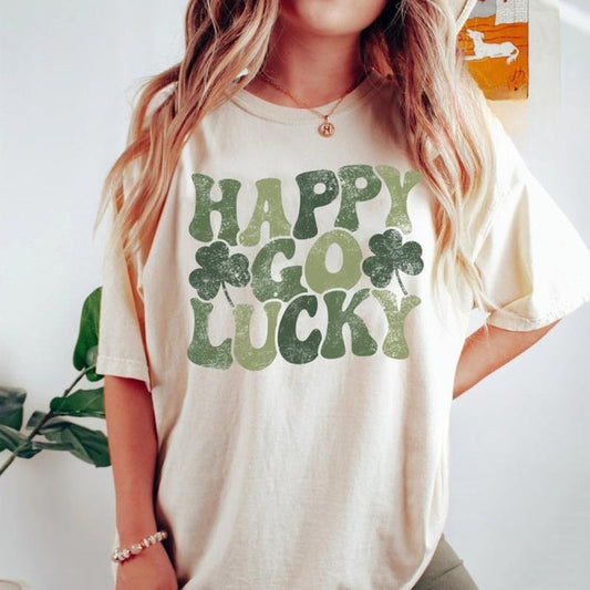 Comfort Colos Happy Go Lucky Shirt, Retro St. Patrick's Day T-Shirt, Cute Lucky TShirt, St Patrick's Day Tee, Luck Irish...