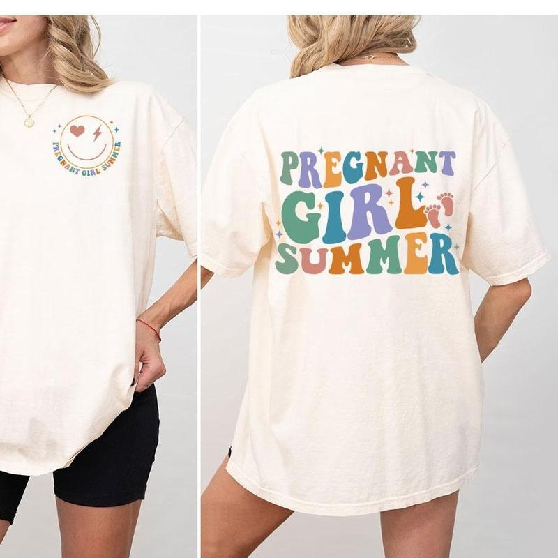Comfort Pregnant Girl Summer Shirt, Retro Pregnant Girl Tshirt, Baby Announcement Shirt, Mom to Be Tee, Gift for New Mom,...