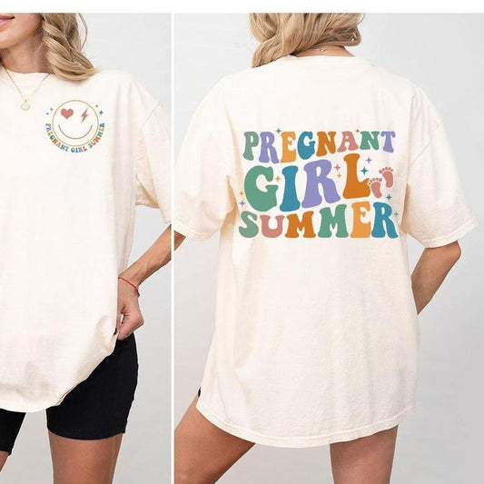 Comfort Pregnant Girl Summer Shirt, Retro Pregnant Girl Tshirt, Baby Announcement Shirt, Mom to Be Tee, Gift for New Mom,...